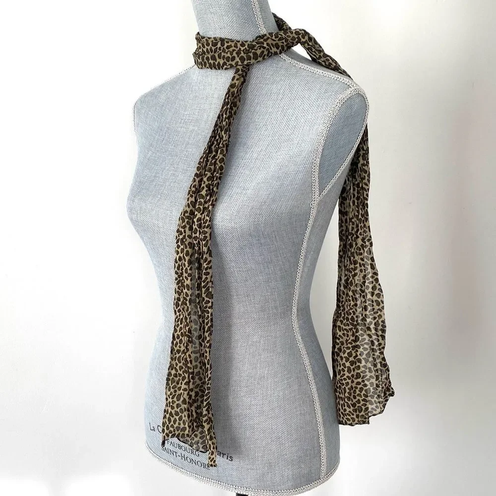 VTG Leopard Print Long Scarf Leopard Print Mobs Wife Ribbon Tie Versatile Chic